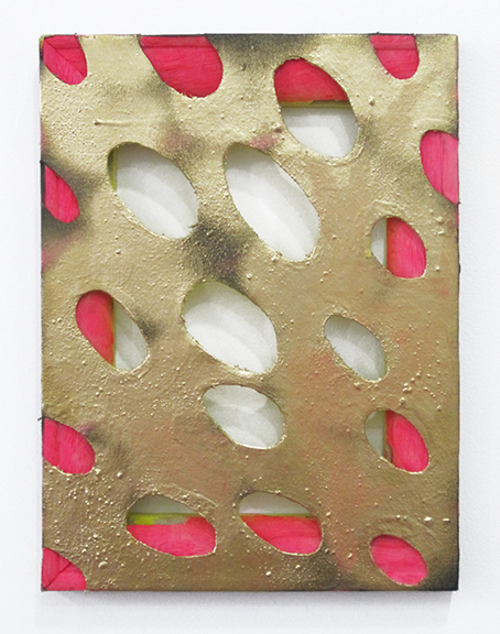Stay Goldie, 2013, 11" x 9", Acrylic and Spray paint on cut-canvas